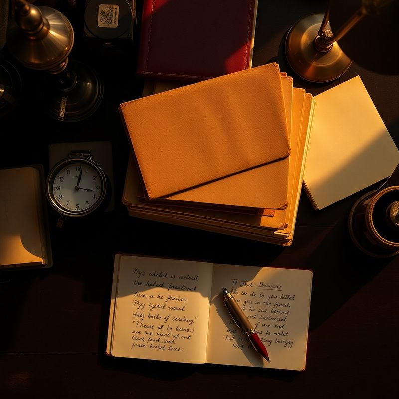Cărți stivuite și note scrise de mână pe un birou de lemn închis